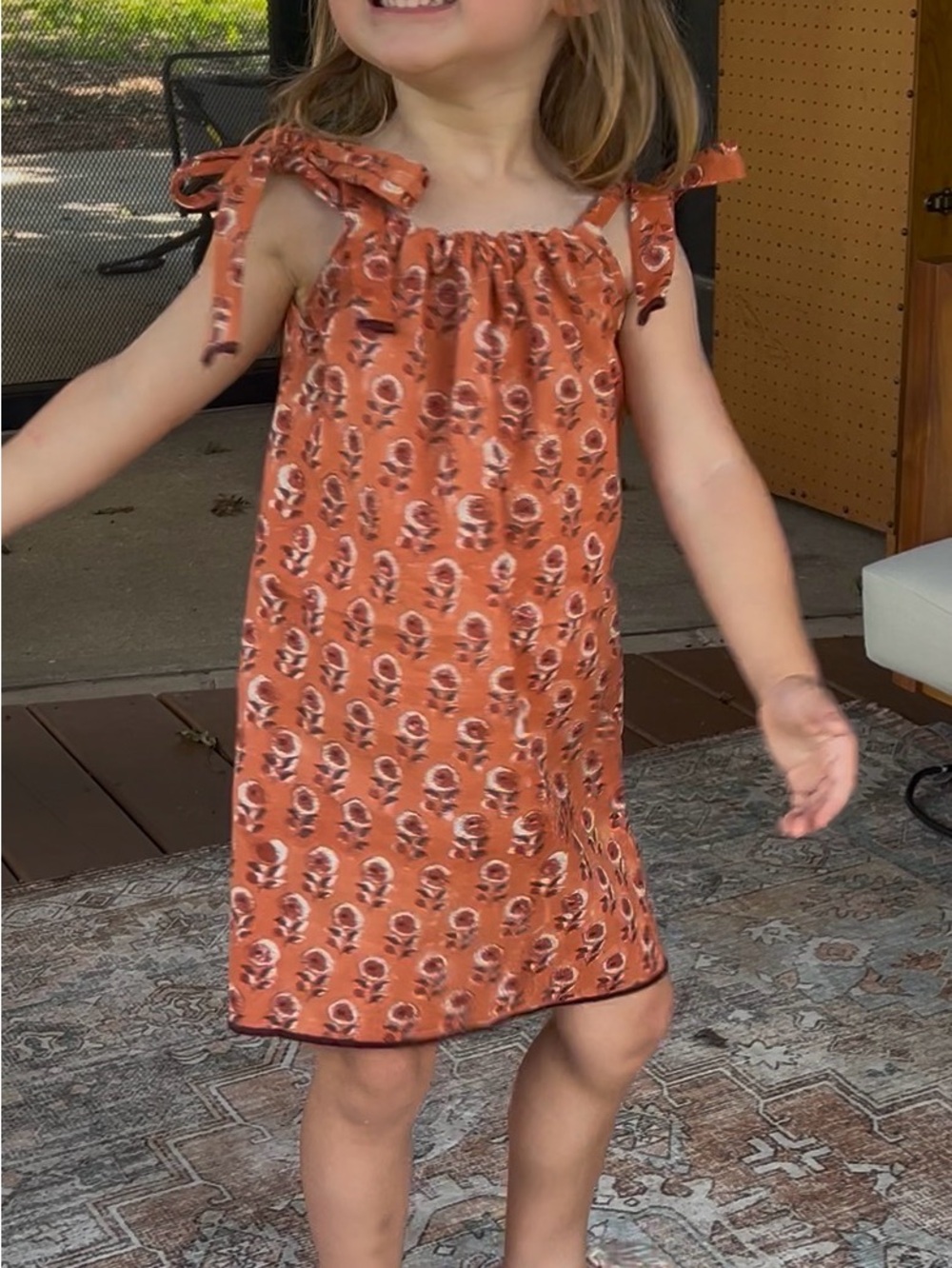 Handmade world market Block Print 3T Girls Rust Floral Tie-Shoulder Sundress